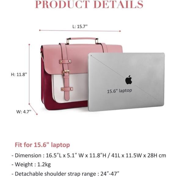 Laptop Bag for Women Vegan Leather Messenger Bag Fashion Briefcase - Picture 6 of 6